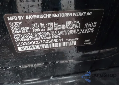 2016 BMW X5 xDrive35I z USA, uszkodzony, nr VIN 5UXKR0C57G0S86041